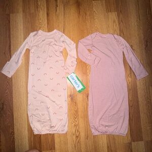 Carter's Pink Long-Sleeve Baby Sleep Gown Set - Rainbow Print & Stripes
